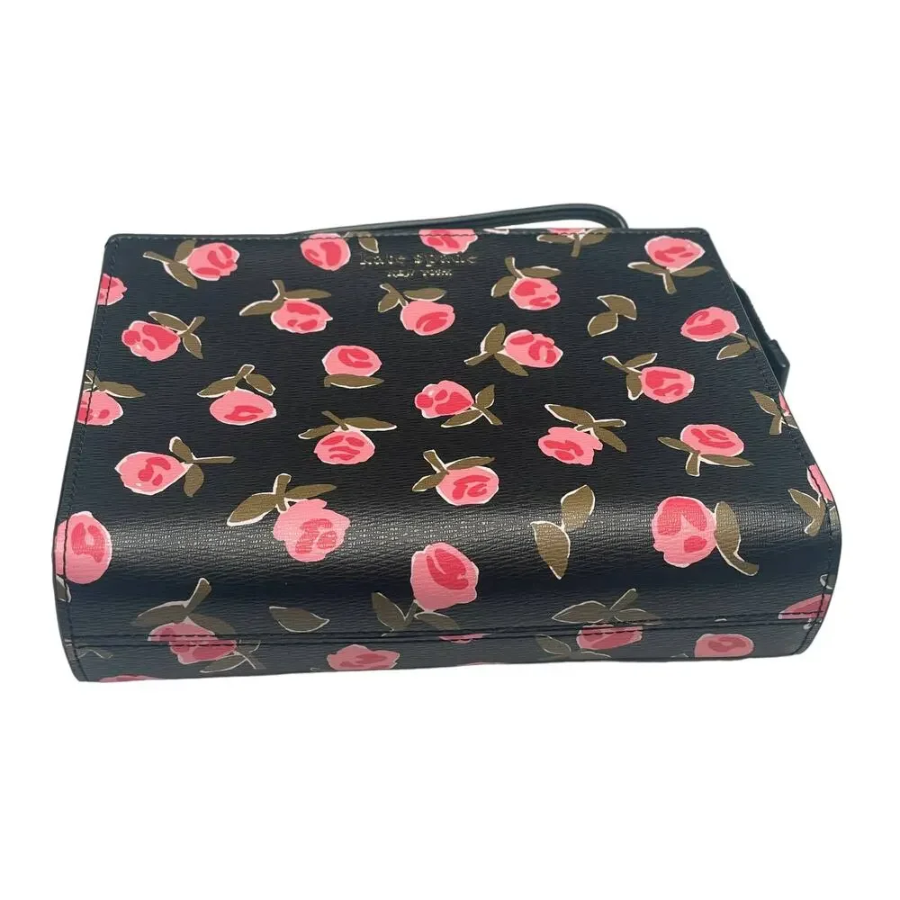 Kate Spade New York Spencer Ditsy Rose Printed PVC Wristlet with Gusset Black